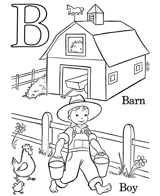 abc coloring pages b for barn and boy Coloring4free