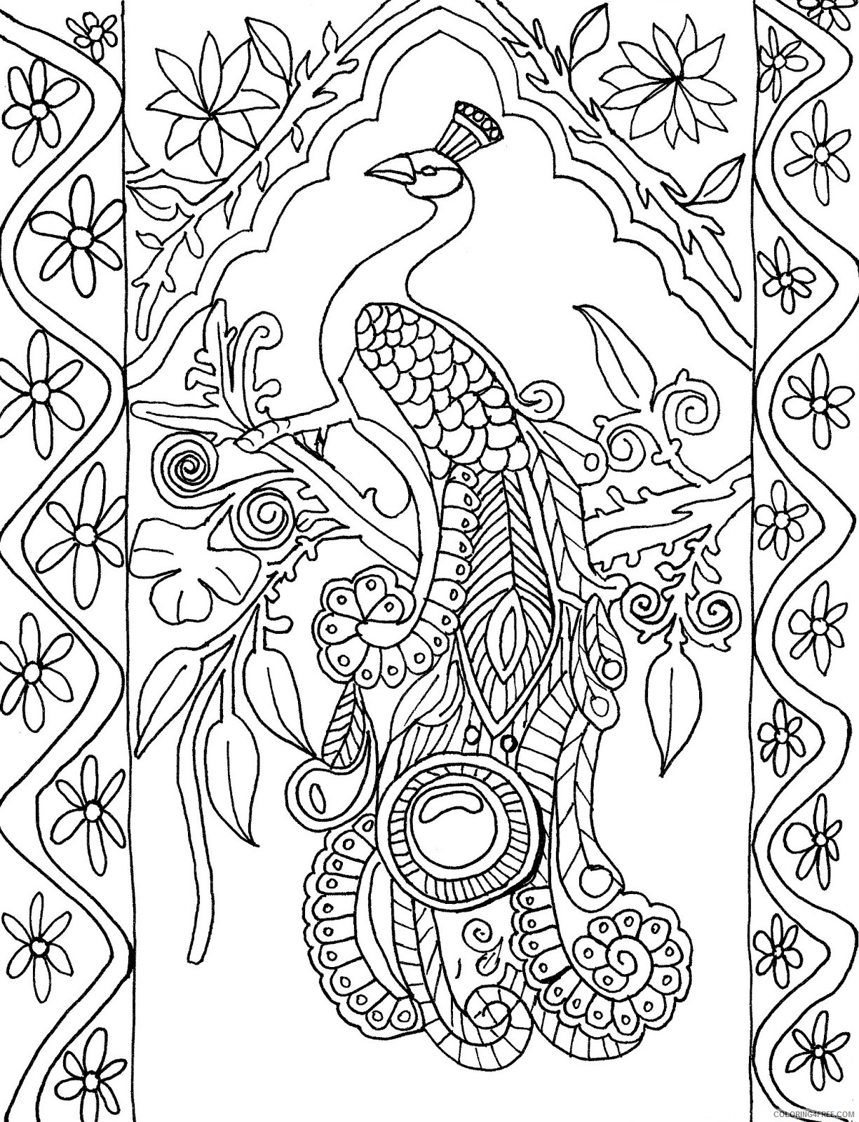 abstract peacock coloring pages for adults Coloring4free