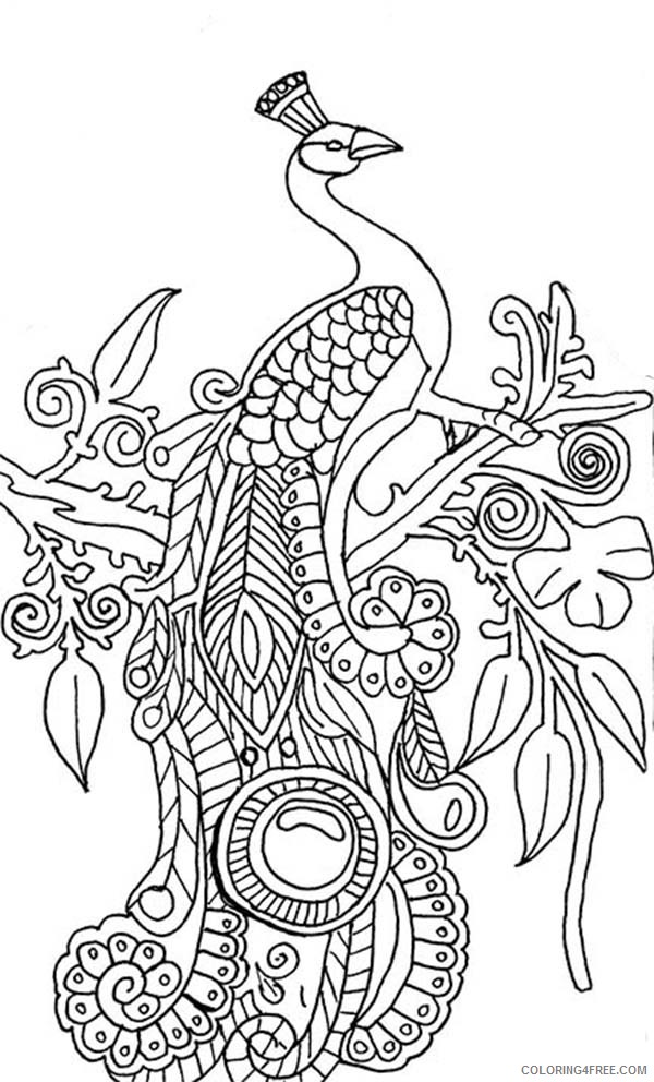 abstract peacock coloring pages on tree Coloring4free