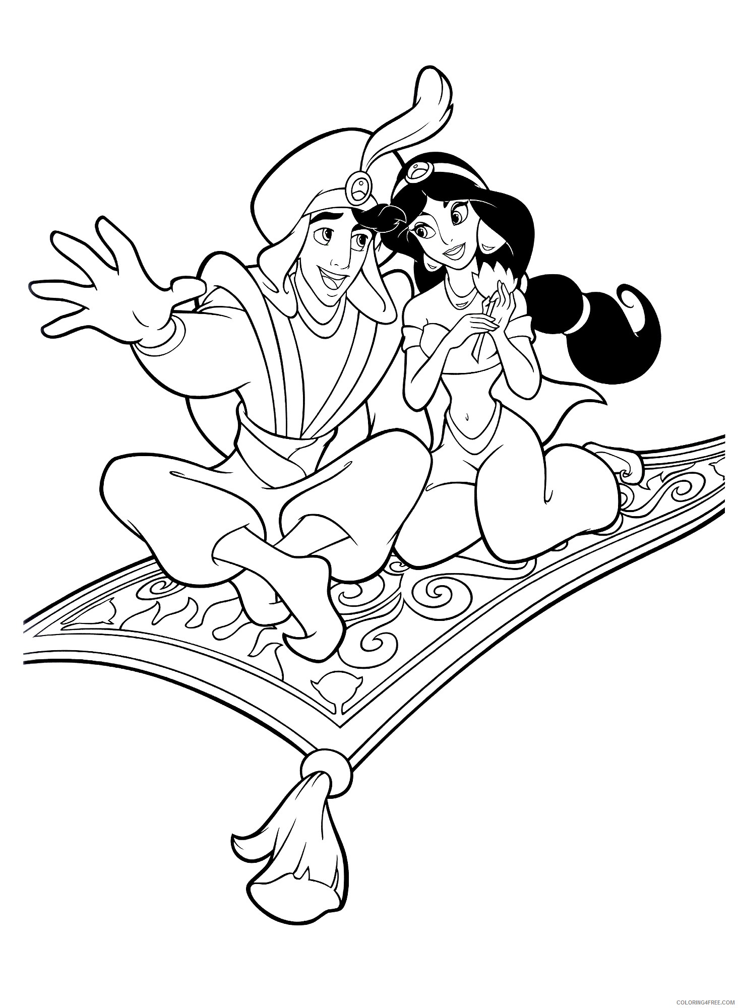 aladdin coloring pages with jasmine on flying carpet Coloring4free