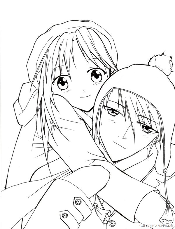 anime couple coloring pages in winter Coloring4free