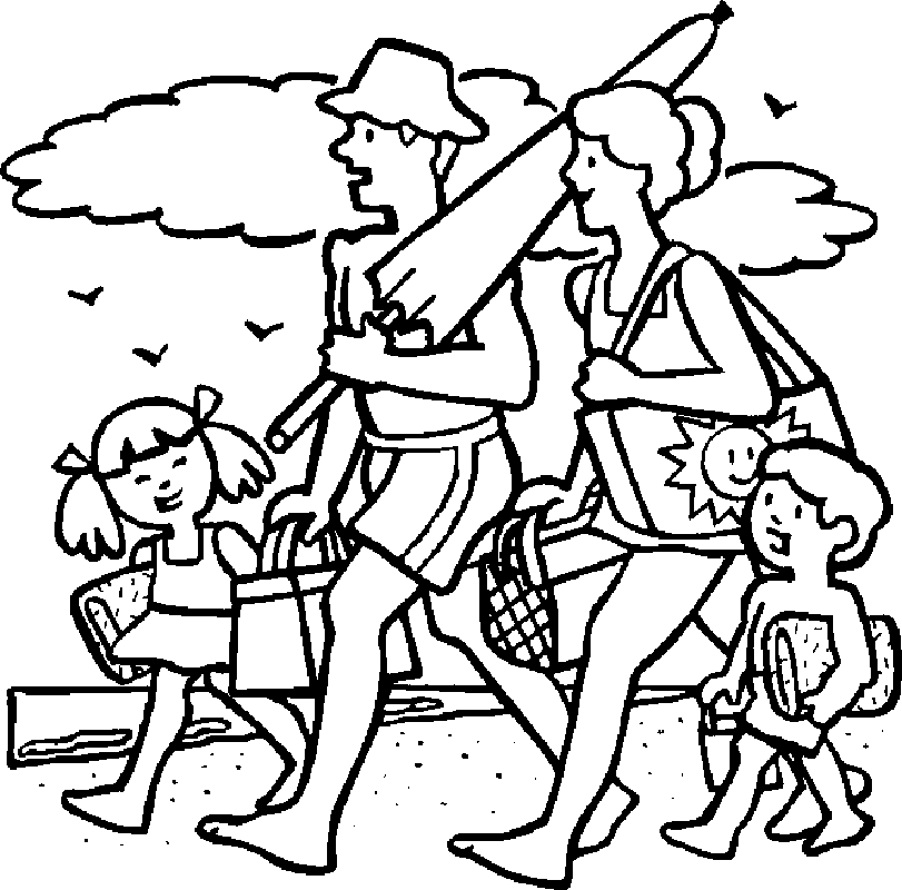 beach coloring pages family picnic Coloring4free