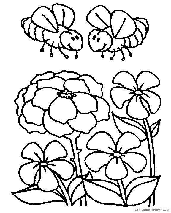 bee coloring pages in flowers garden Coloring4free