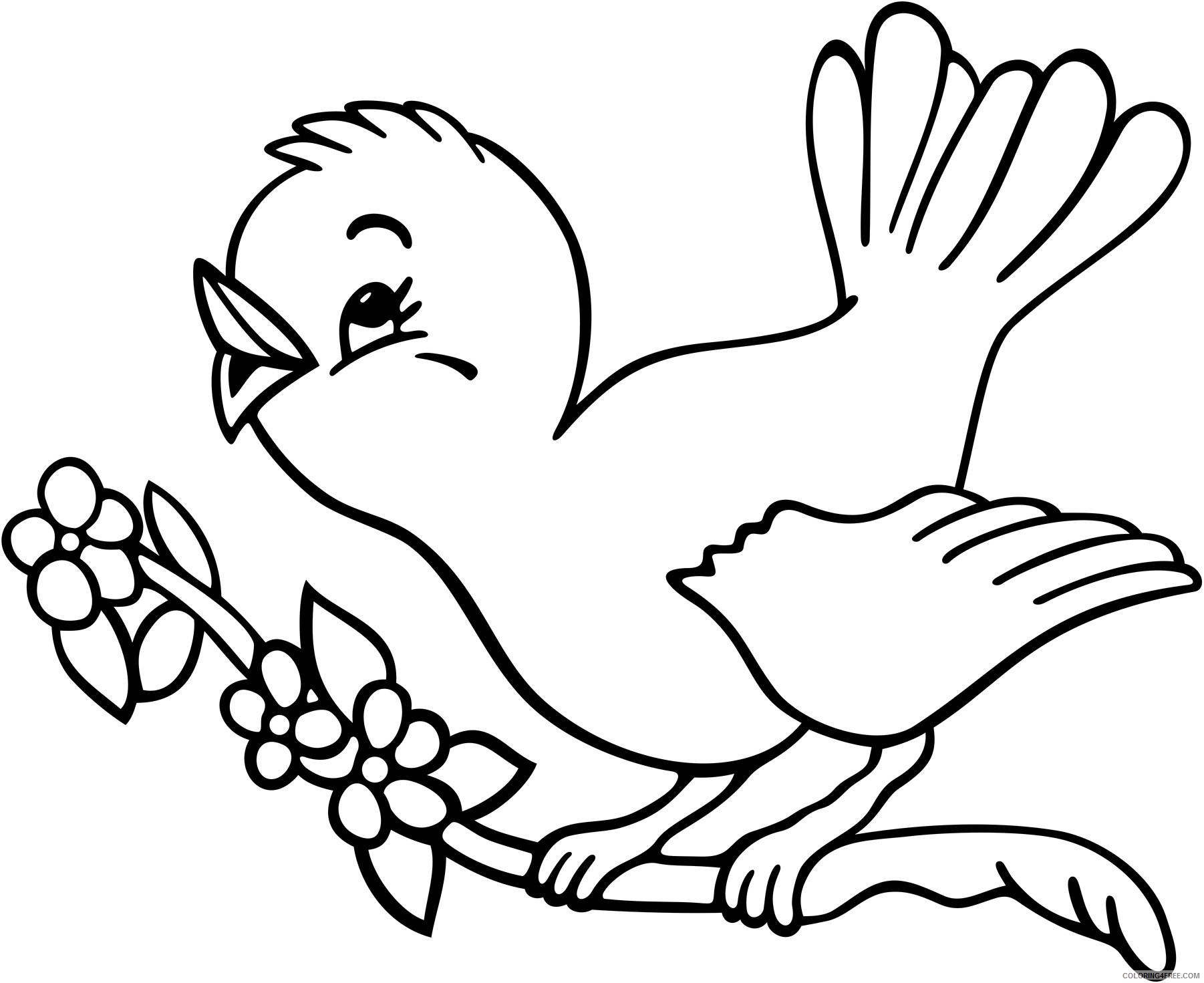 bird coloring pages perching on branch Coloring4free