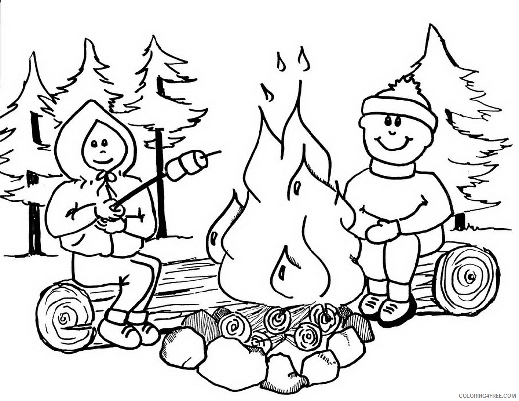 camping coloring pages roasting marshmallows in campfire Coloring4free