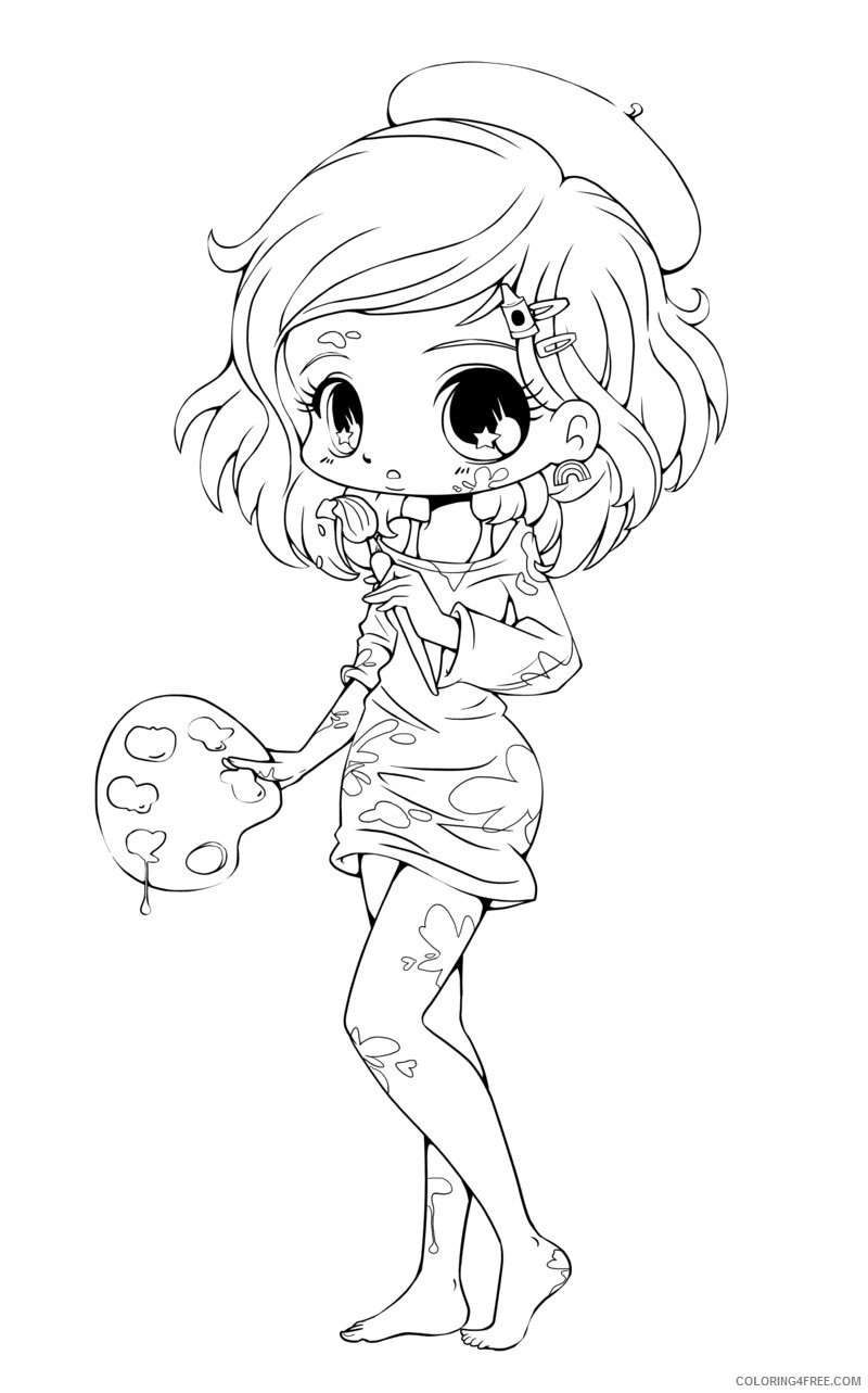 chibi coloring pages girl painter Coloring4free