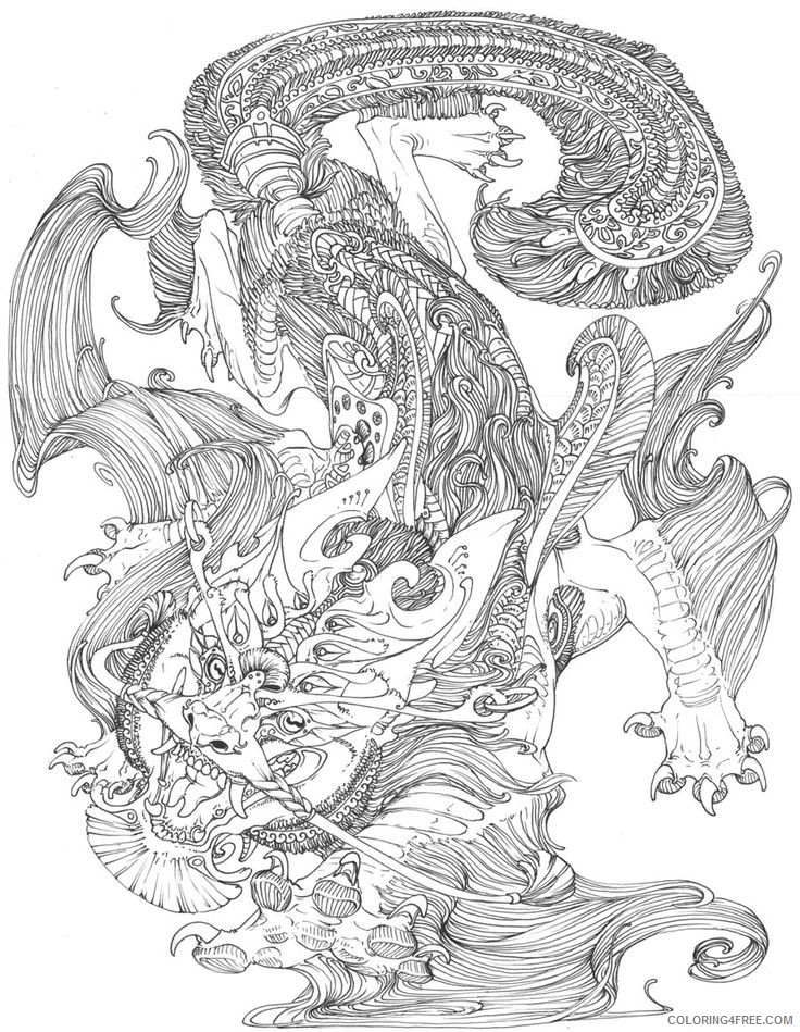 complex coloring pages dragon for adults Coloring4free