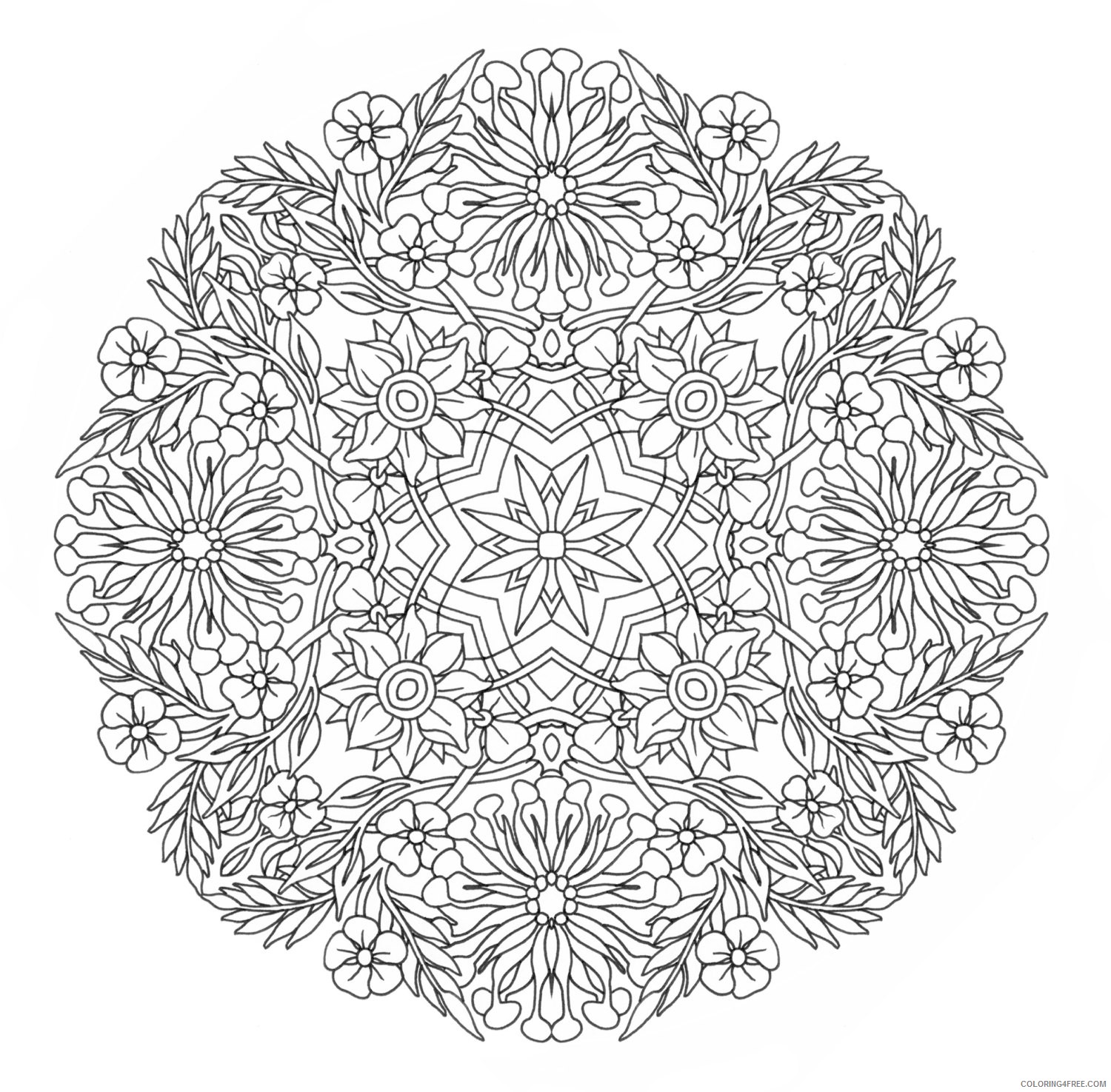 complex coloring pages flowers mandala Coloring4free