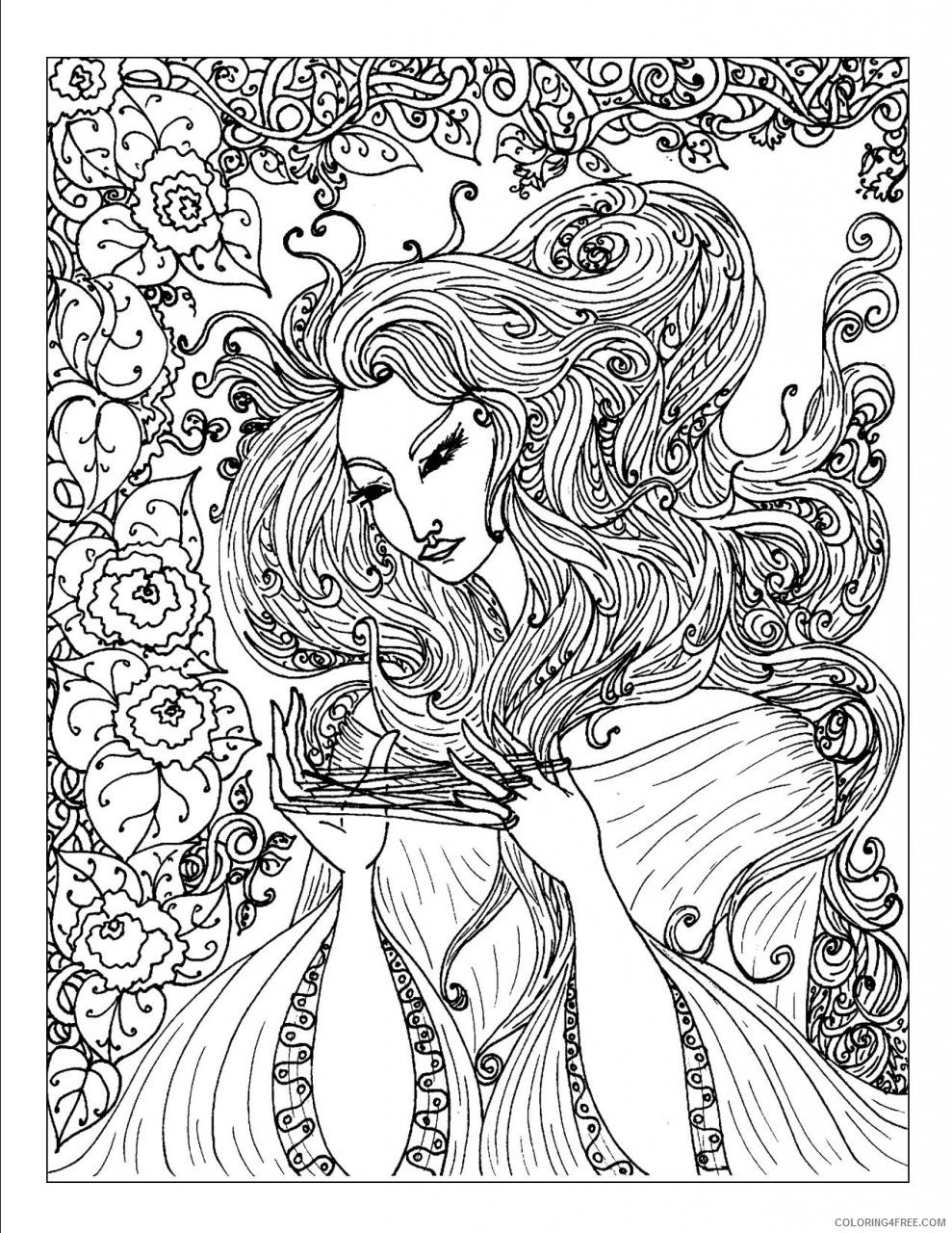 complex coloring pages of girl Coloring4free