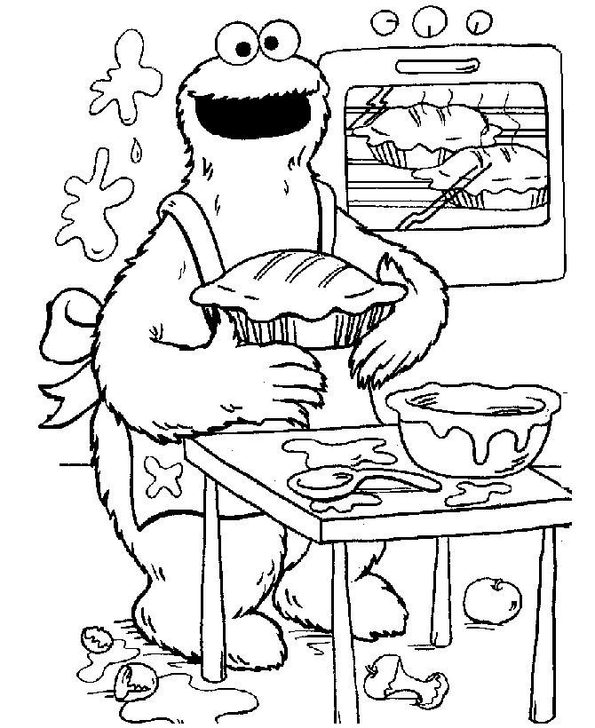 cookie monster coloring pages making pie Coloring4free
