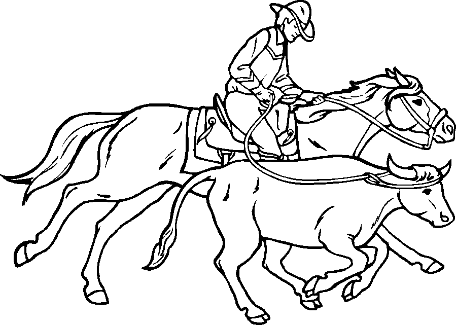 cowboy coloring pages lassoing a cow Coloring4free