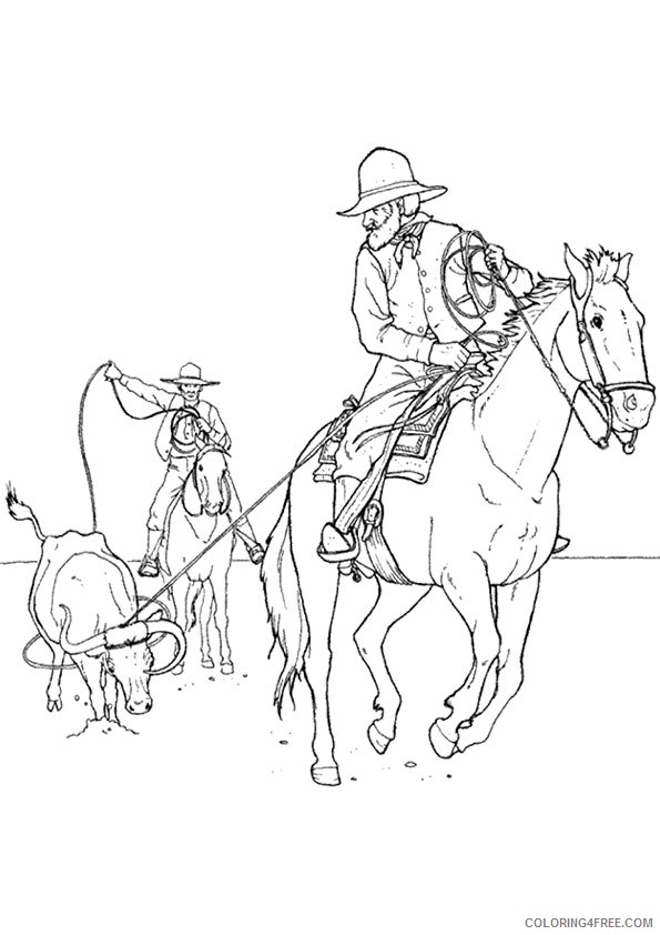 cowboy coloring pages lassoing cattle Coloring4free