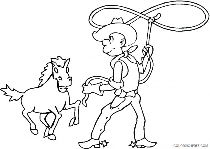 cowboy coloring pages lassoing horse Coloring4free