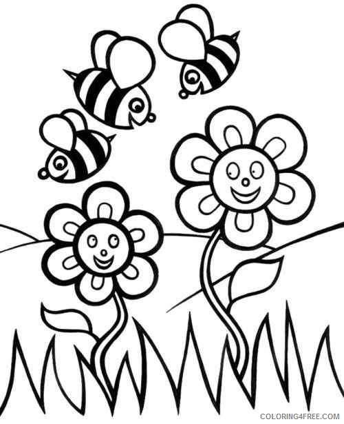 cute bee coloring pages and flowers Coloring4free
