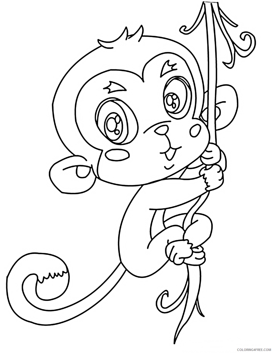 cute monkey coloring pages hanging on tree Coloring4free