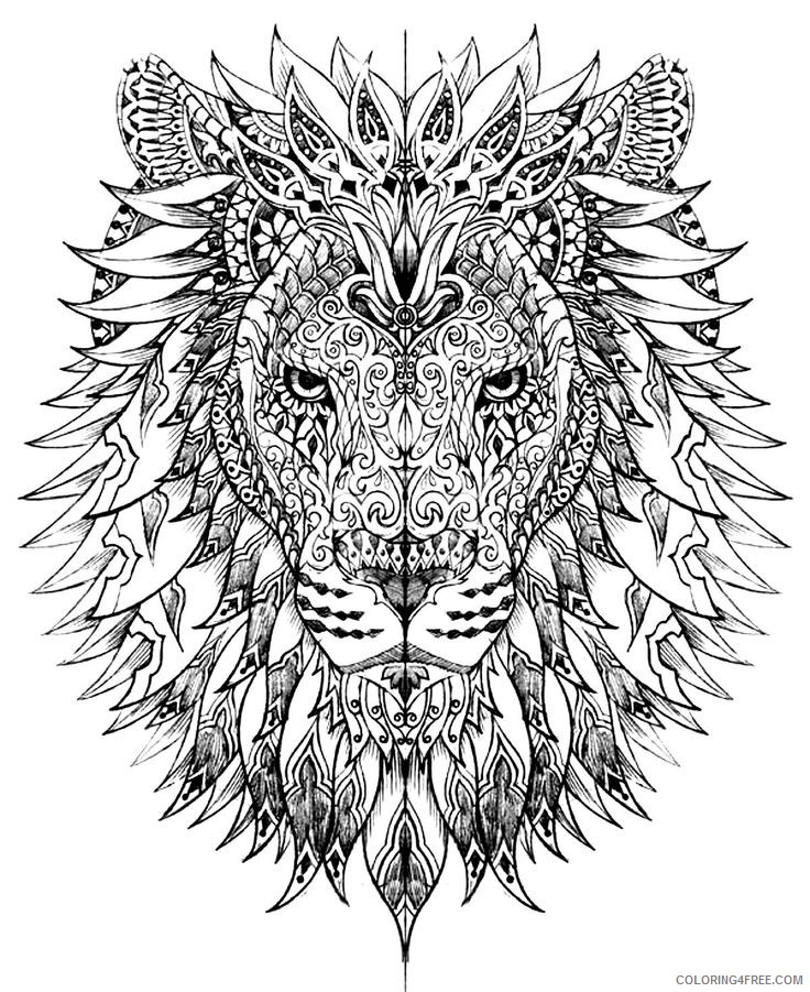 detailed coloring pages animals lion head Coloring4free