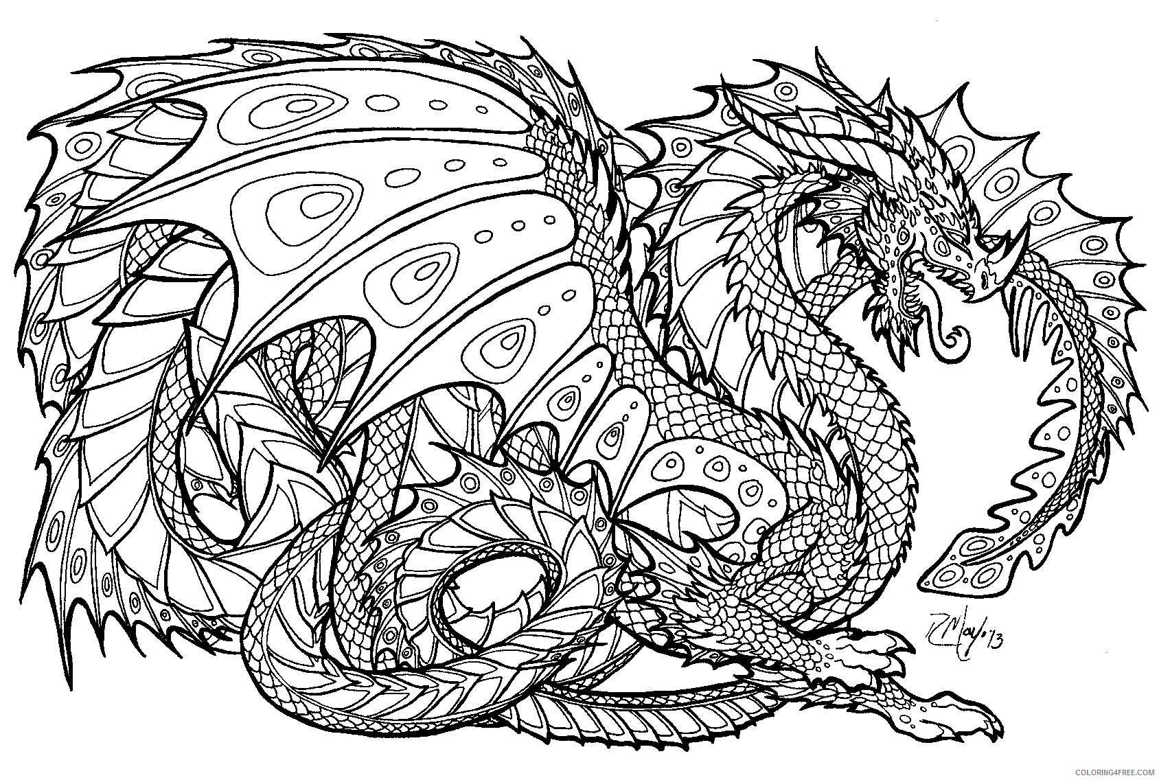 detailed coloring pages for adults dragon Coloring4free