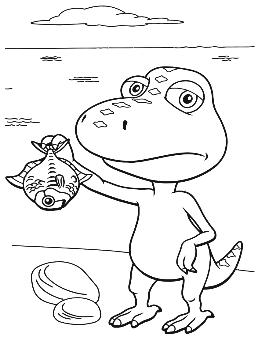 dinosaur train coloring pages buddy catching fish Coloring4free