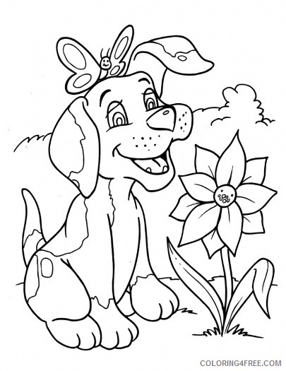 dog coloring pages with flower and butterfly Coloring4free