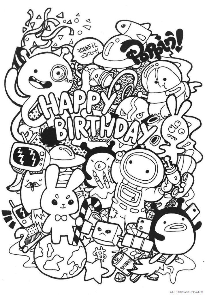 doodle coloring pages happy birthday Coloring4free