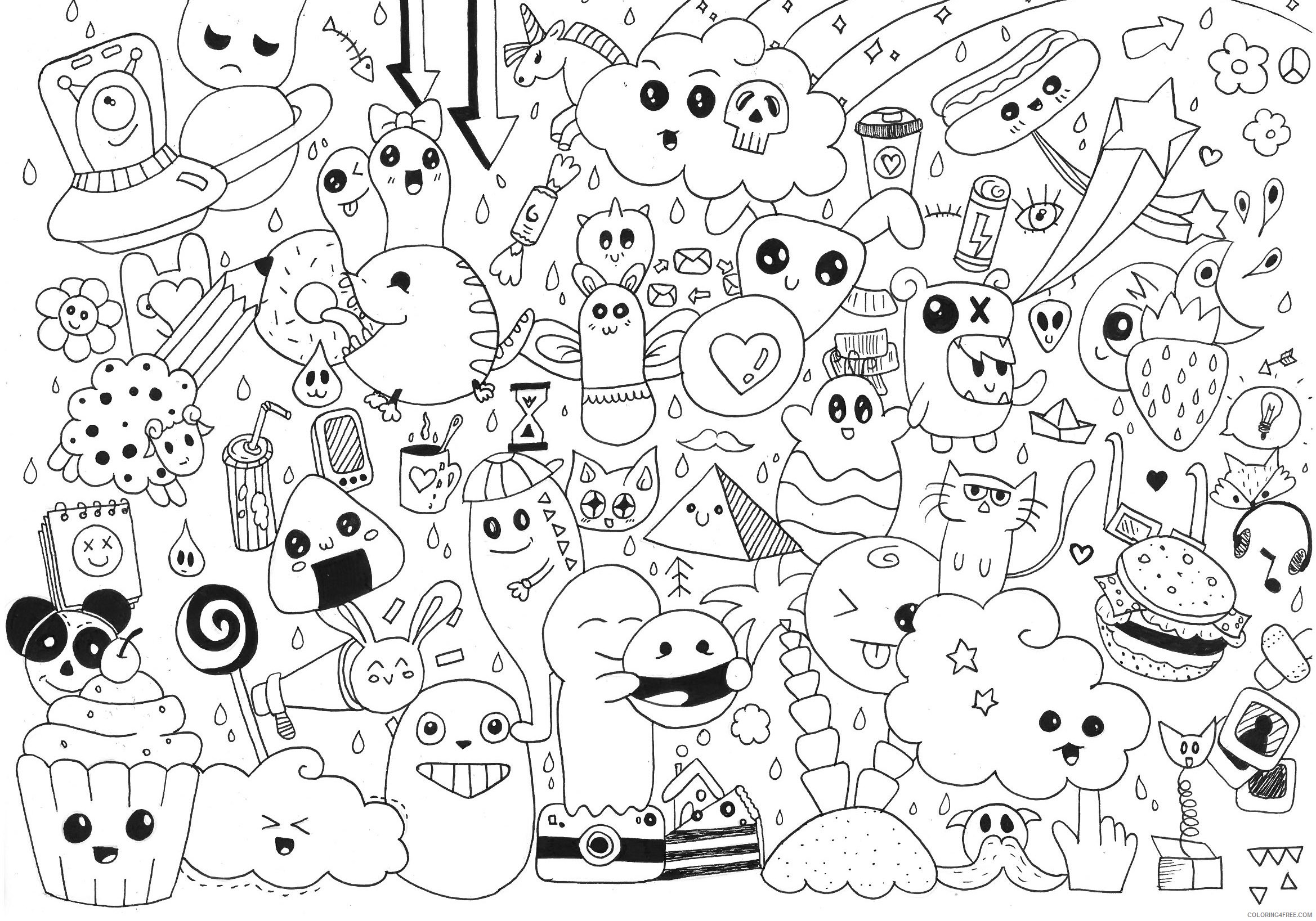doodle coloring pages kawaii Coloring4free