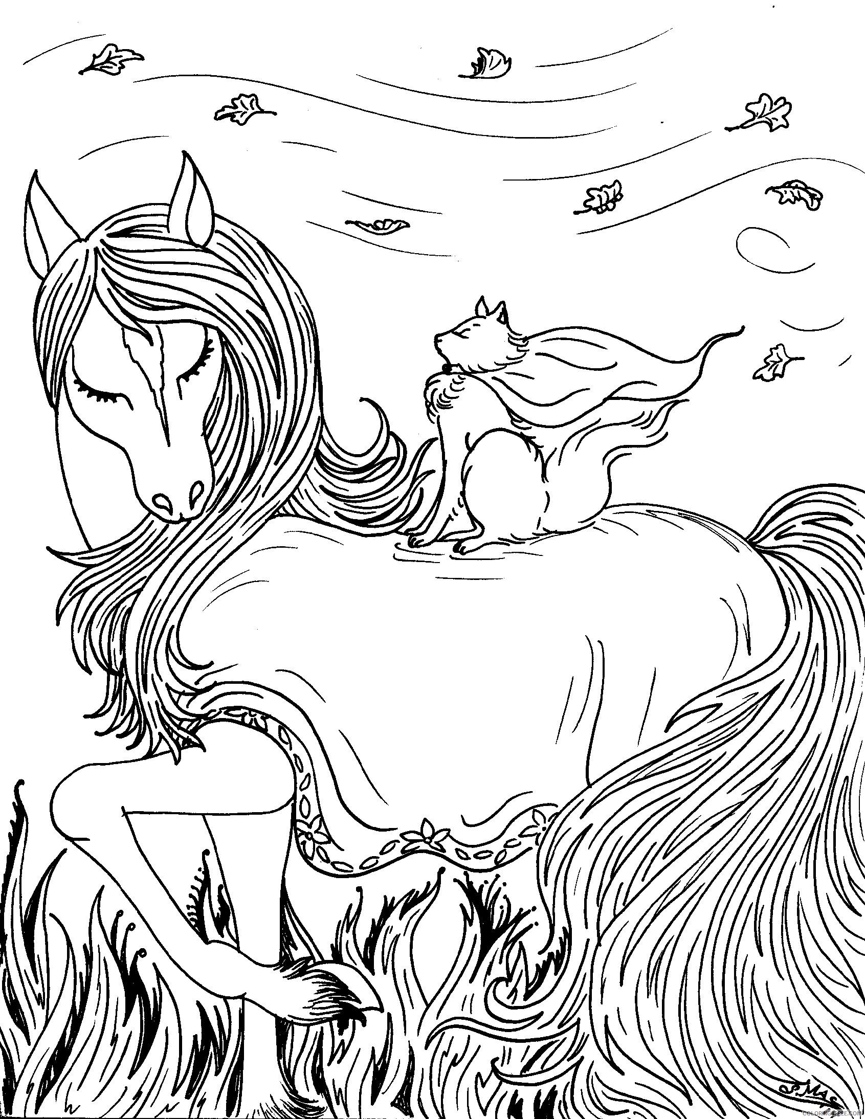 fantasy coloring pages horse and cat Coloring4free