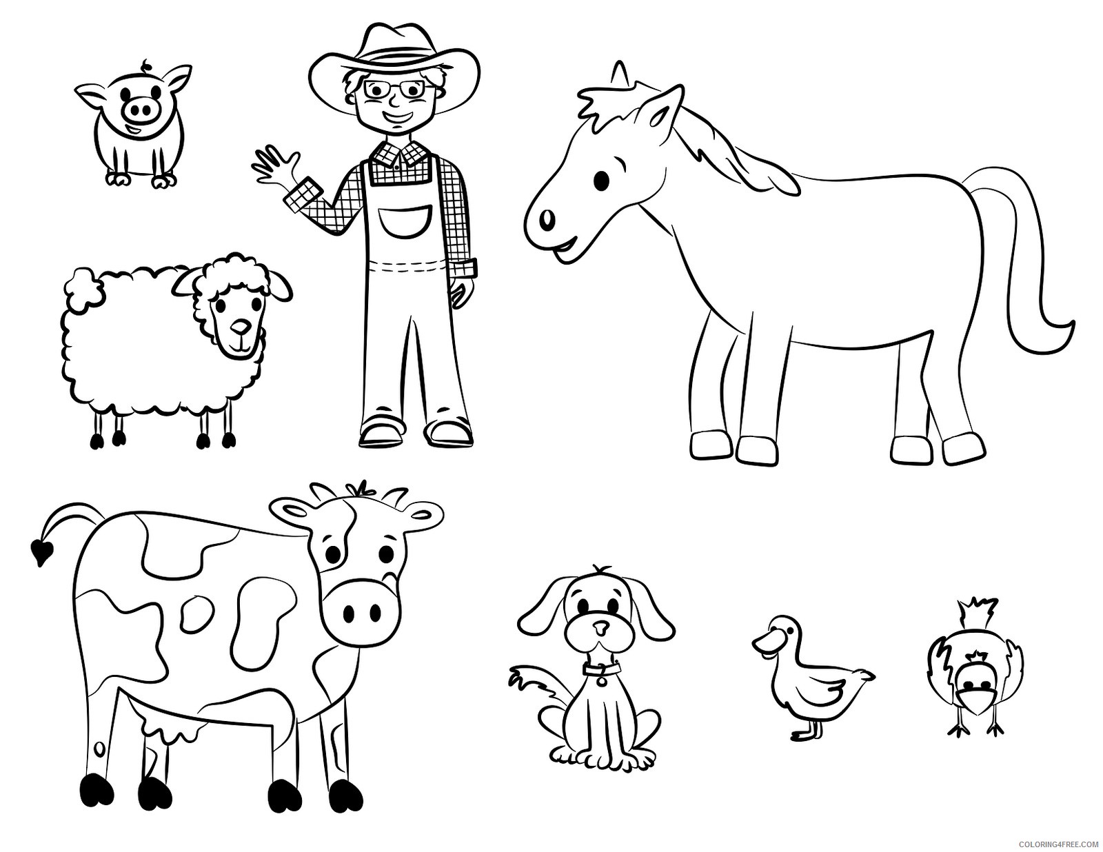 farm animal coloring pages and the farmer Coloring4free
