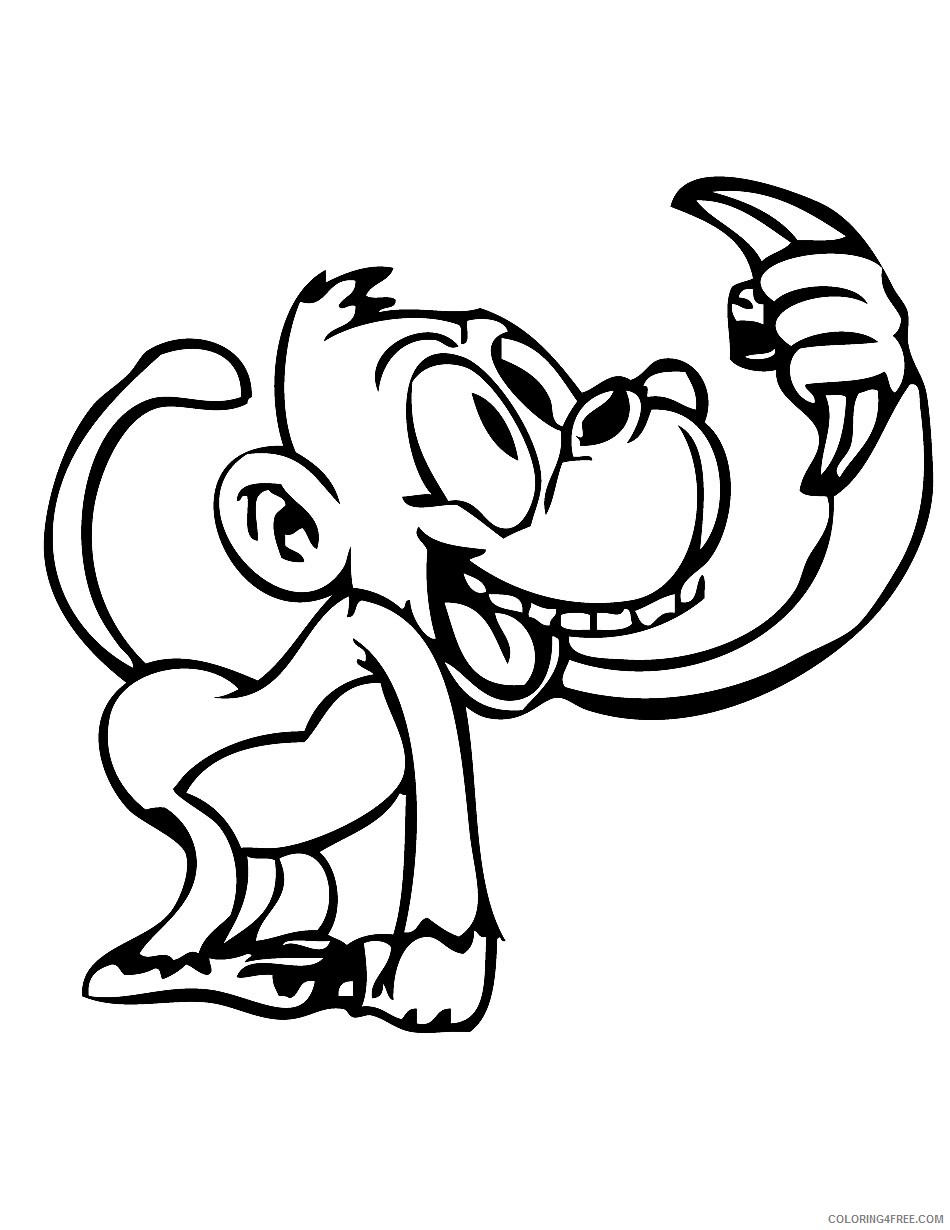 funny monkey coloring pages with banana Coloring4free