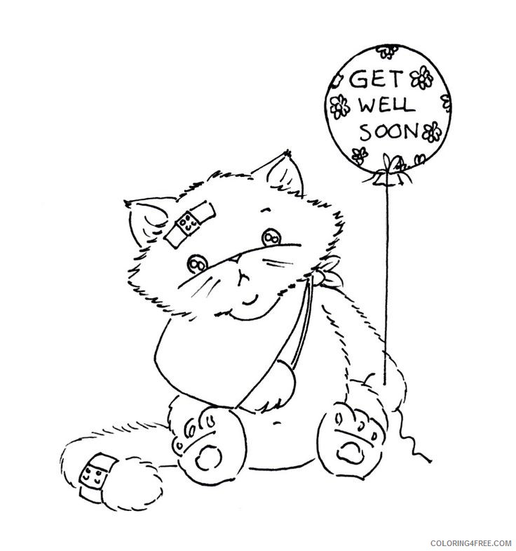 get well soon coloring pages cat with balloons Coloring4free