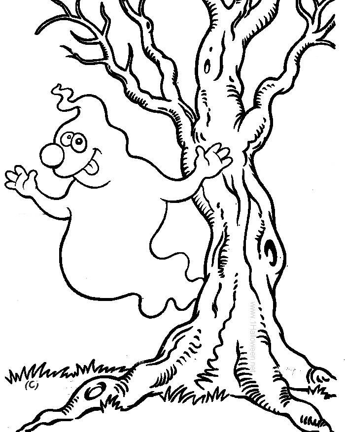 ghost coloring pages beside the tree Coloring4free
