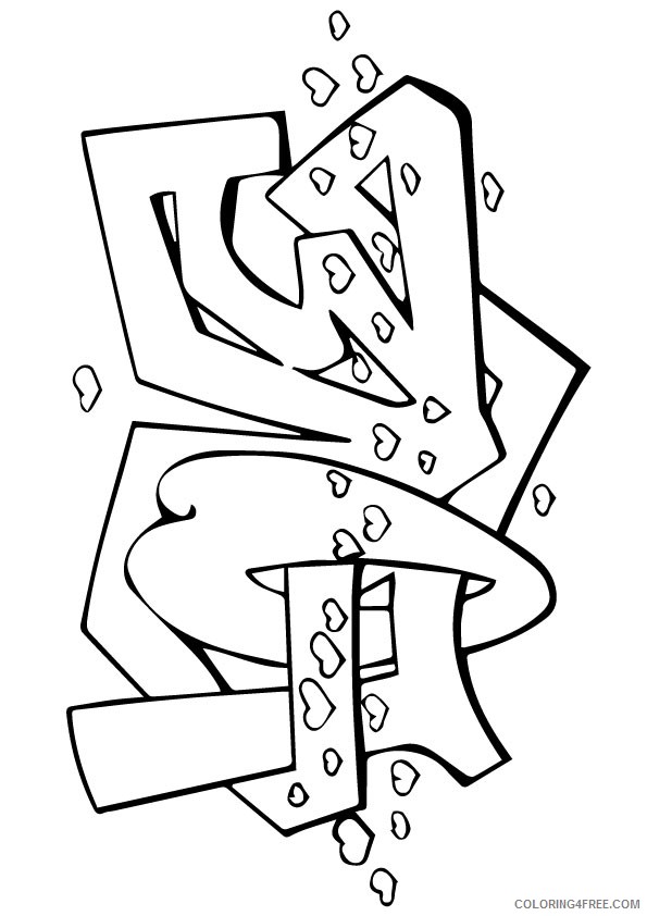 graffiti coloring pages love hearts Coloring4free