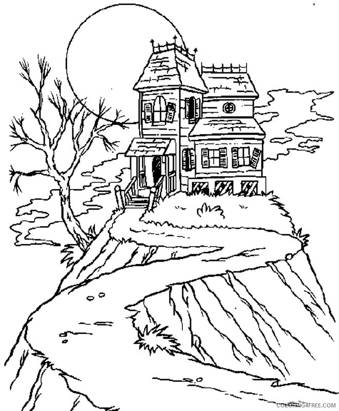 haunted house coloring pages on the hill Coloring4free