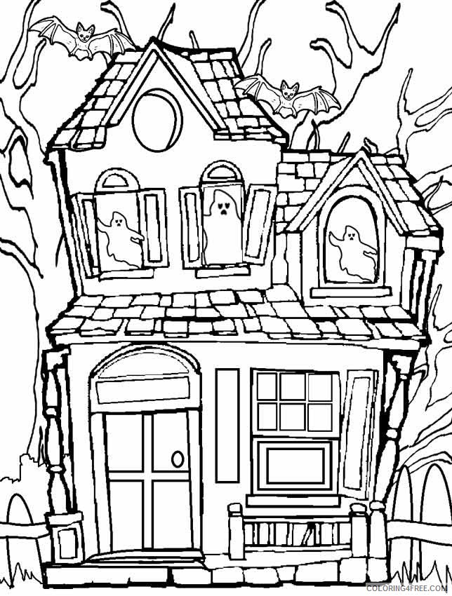 haunted house coloring pages with ghosts and bats Coloring4free