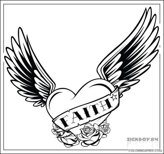 heart with wings coloring pages faith Coloring4free