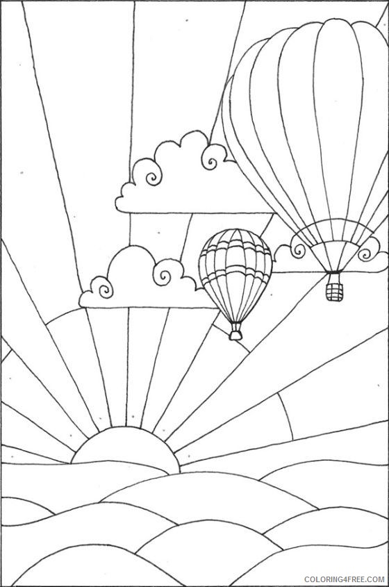 hot air balloon coloring pages flying at sunset Coloring4free