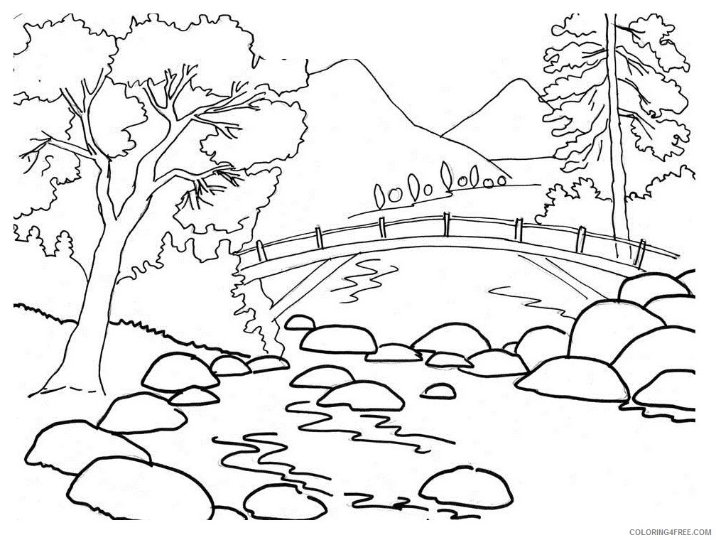 landscape coloring pages mountain river Coloring4free