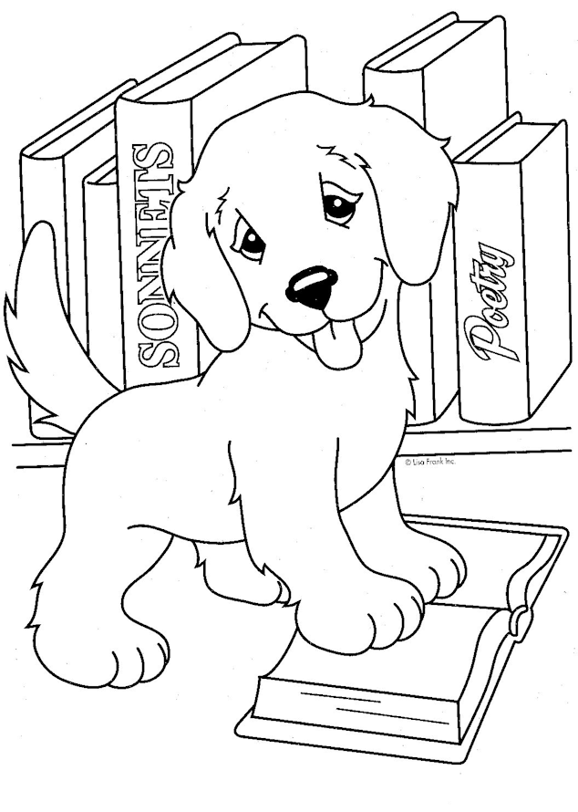 lisa frank coloring pages cute puppy and books Coloring4free