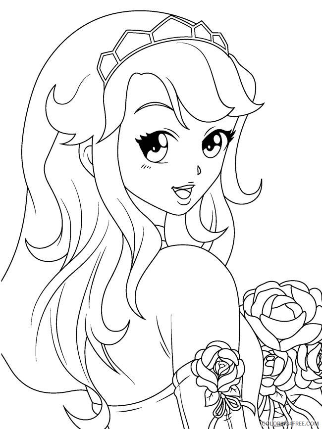manga coloring pages girl with rose Coloring4free