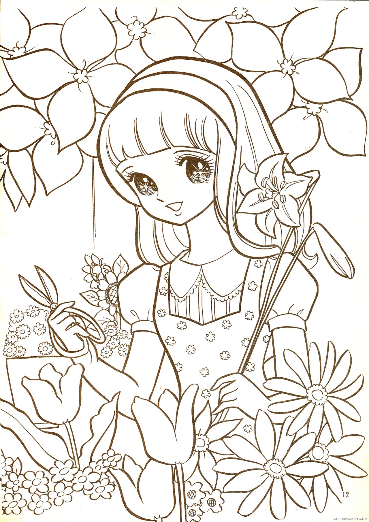 manga coloring pages in flower garden Coloring4free