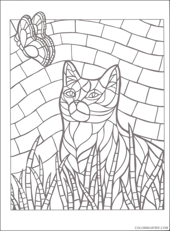 mosaic coloring pages cat and butterfly Coloring4free