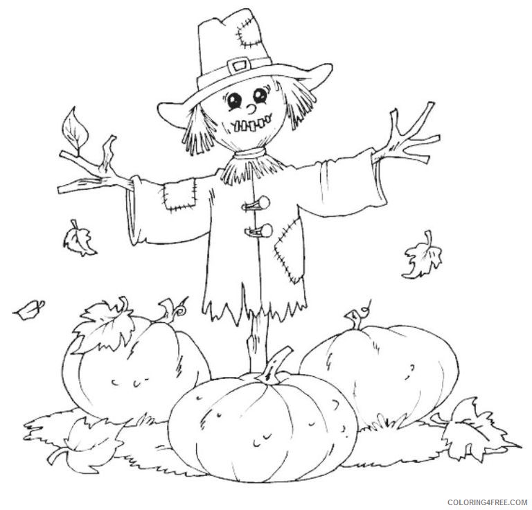 november coloring pages scarecrow and pumpkins Coloring4free
