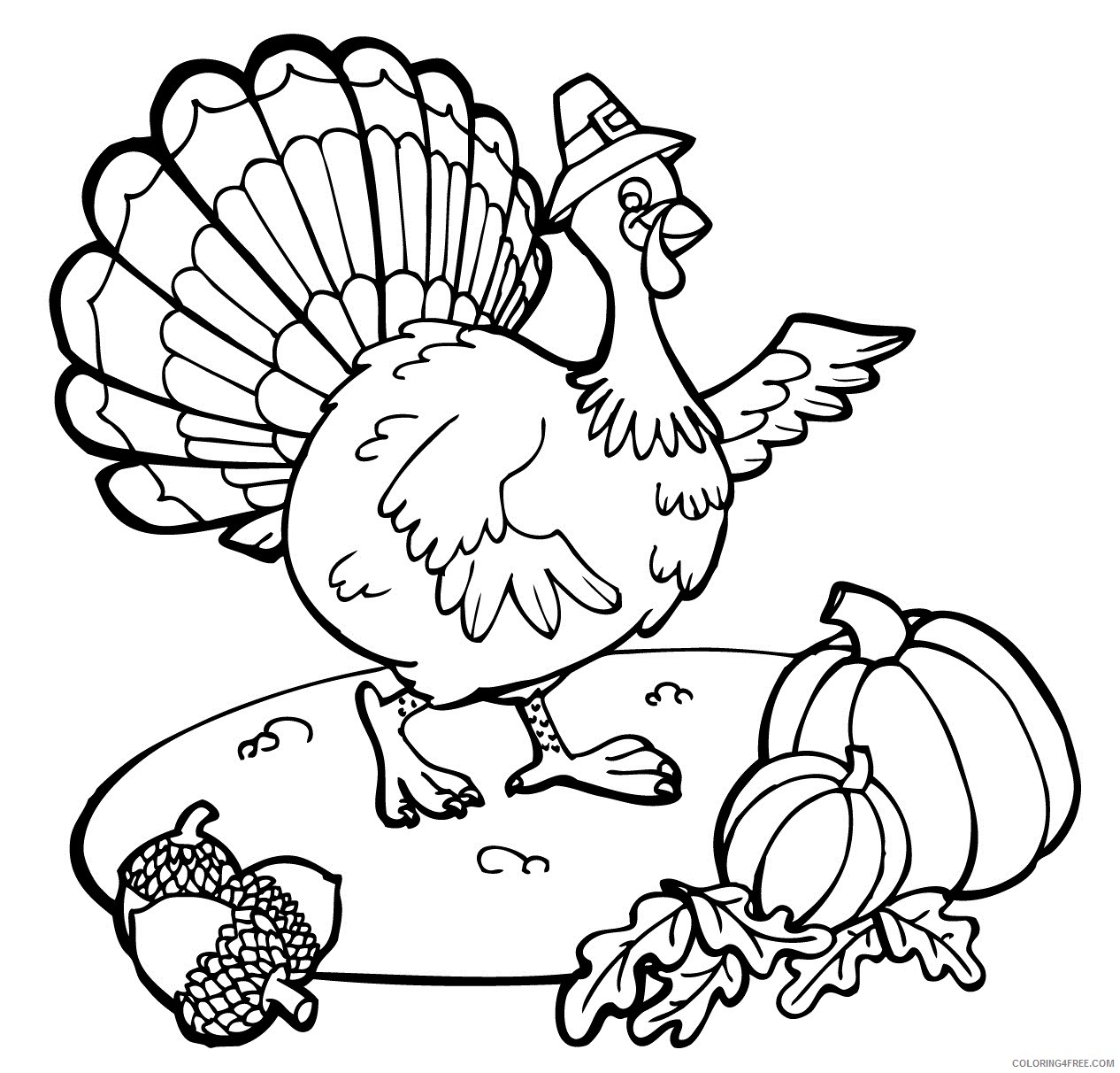 november coloring pages turkey acorn pumpkin Coloring4free