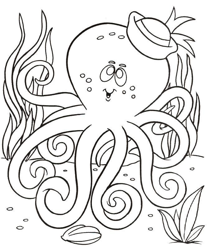 octopus coloring pages and seaweed underwater Coloring4free