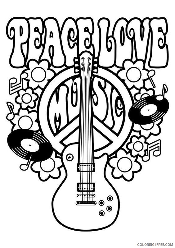 peace sign coloring pages peace love music Coloring4free