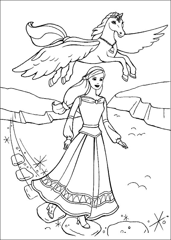 pegasus coloring pages with barbie Coloring4free