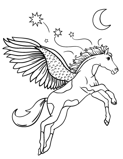 pegasus coloring pages with moon and stars Coloring4free
