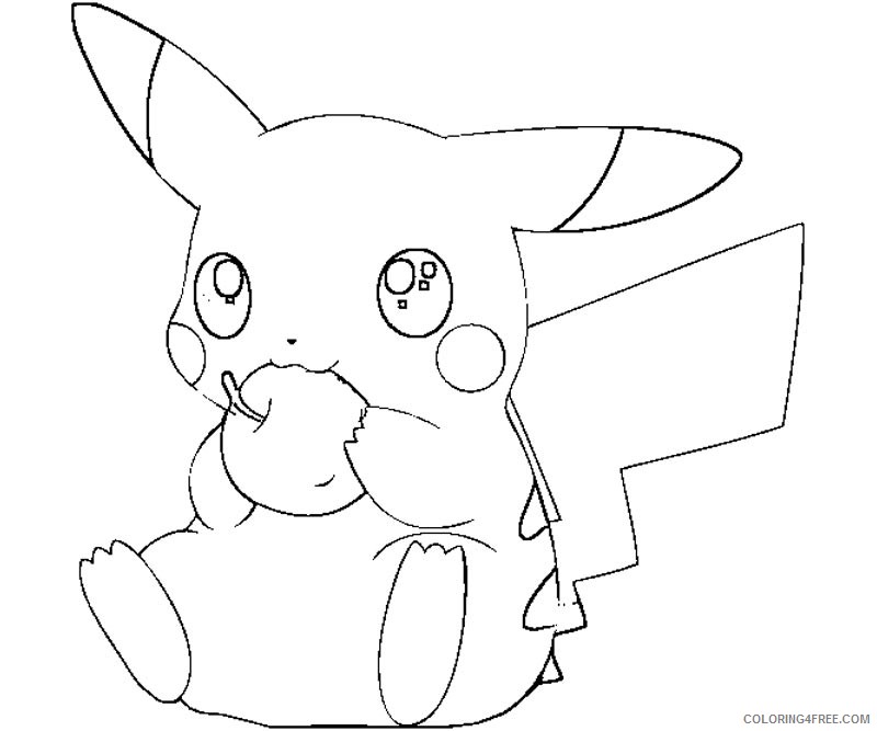 pikachu coloring pages eating apple Coloring4free