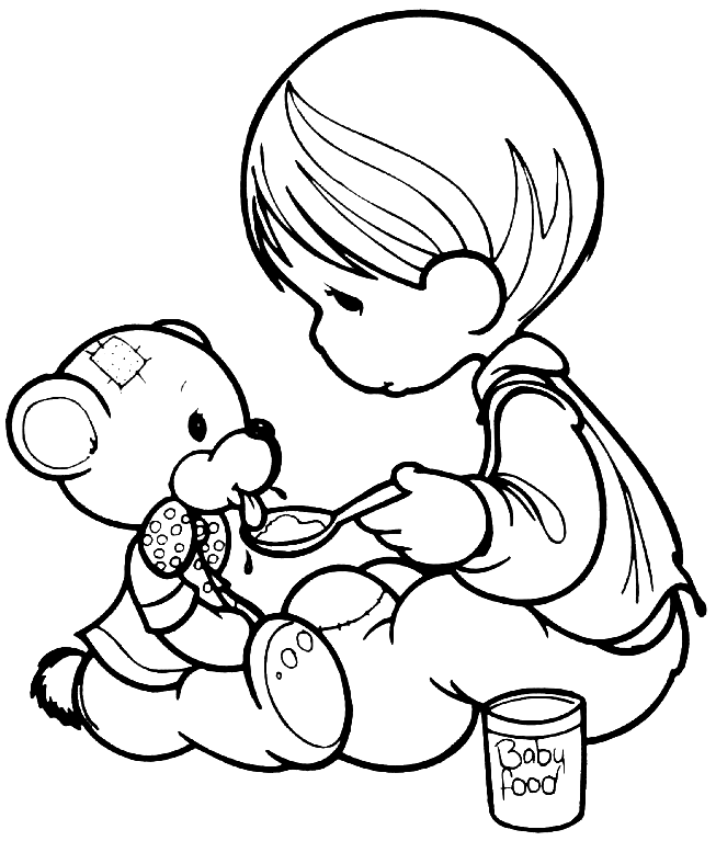 precious moments coloring pages feeding teddy bear Coloring4free