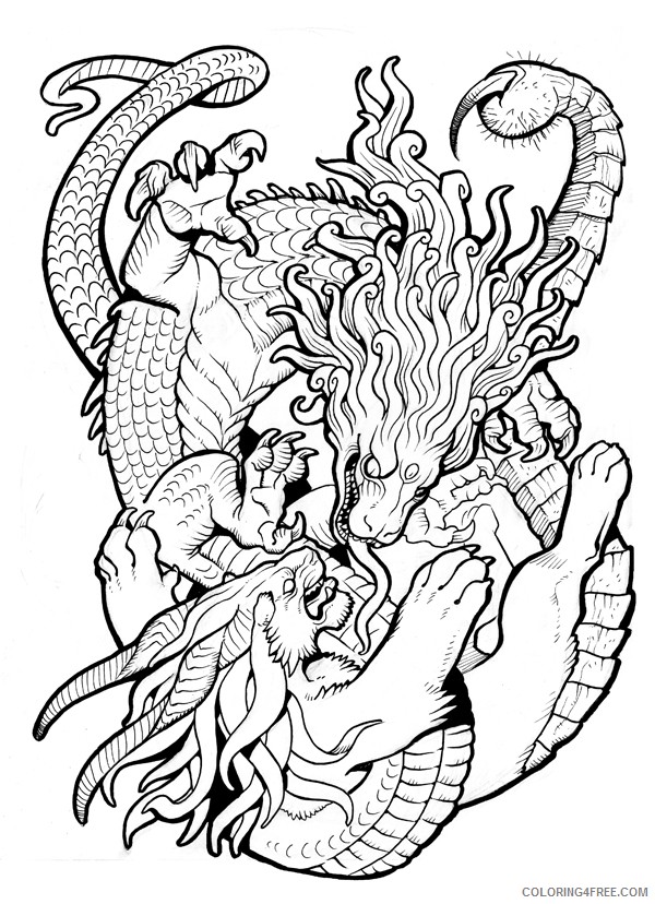 psychedelic coloring pages dragon and lion Coloring4free