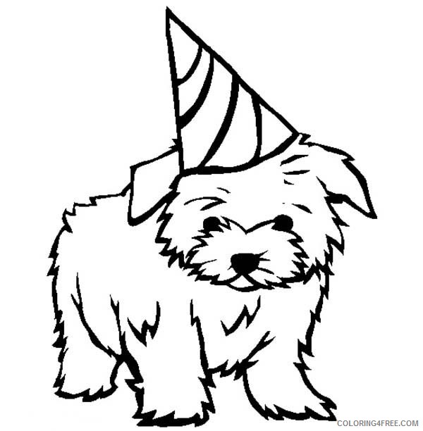 puppies coloring pages wearing birthday hat Coloring4free
